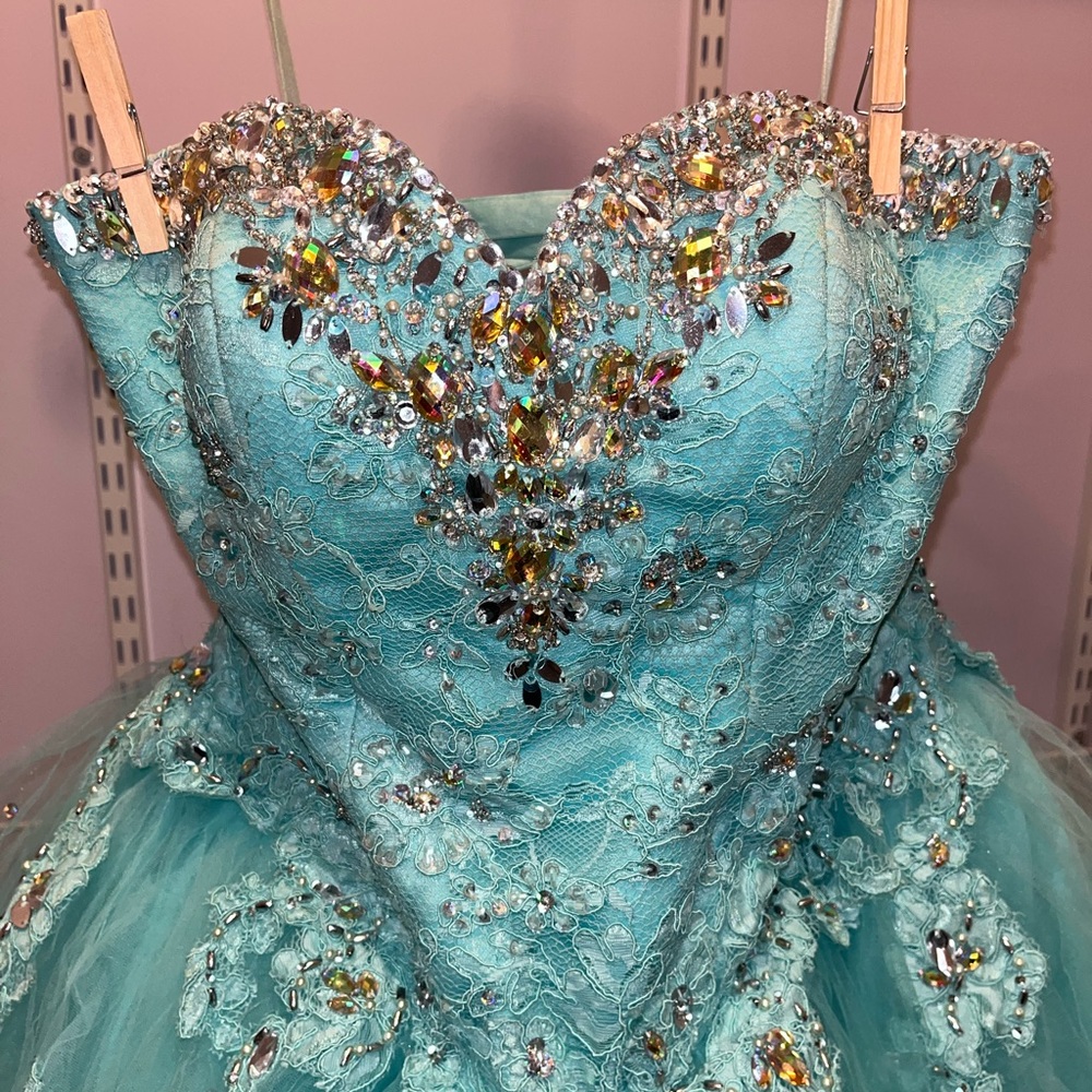 Blue tie up sparkly prom dress